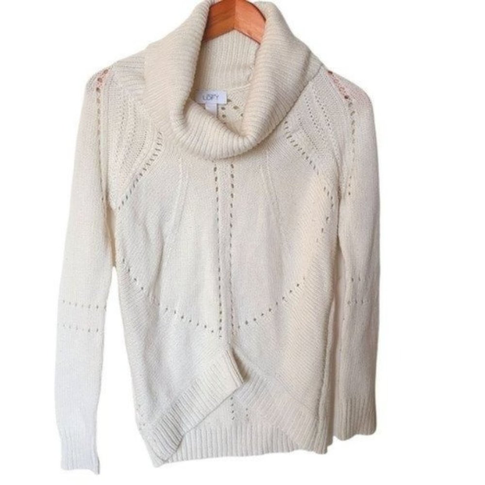 Ann Taylor Loft Women's Sweater White Turtleneck Chunky‎ Knit S Small